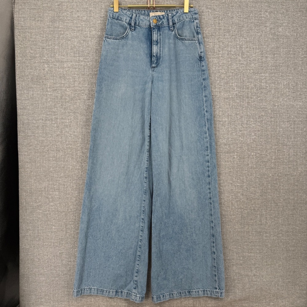 Triarchy Wide Leg Jeans Women 27 Light Wash Sustainable Cotton Denim Boho
